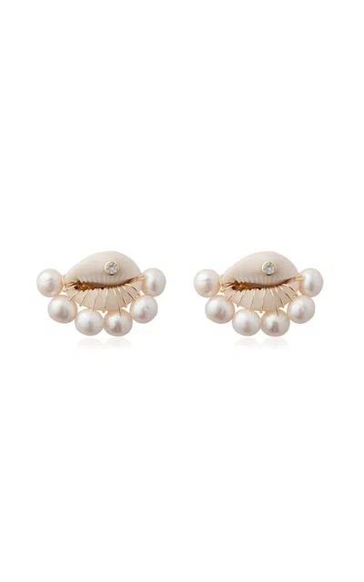 Shop Eliou Lara Pearl And Shell Earrings In White