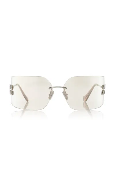 Shop Miu Miu Runway Rimless Square-frame Metal Sunglasses In Silver