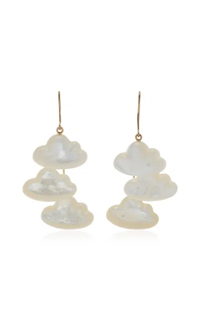 Shop Annette Ferdinandsen 14k Yellow Mother Of Pearl And Diamond Earrings In White