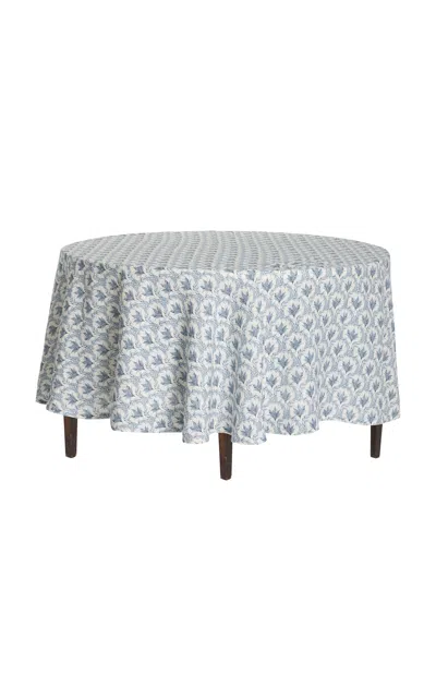 Shop Moda Domus Lily Of The Valley Printed Linen Tablecloth 90" In Blue