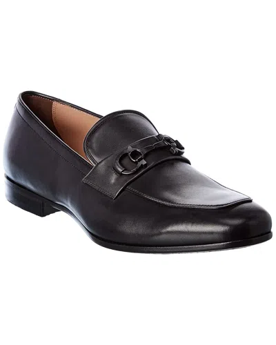 Shop Ferragamo Gancini Leather Loafer In Black