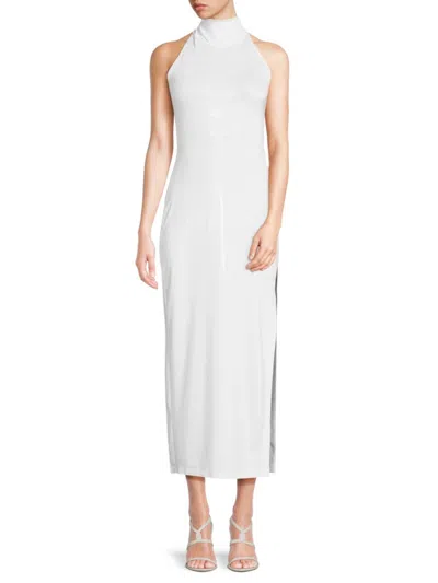 Shop Norma Kamali Women's Halterneck Side Slit Maxi Dress In White