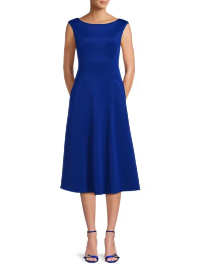 Shop Donna Ricco Women's Boatneck Fit & Flare Dress In Cobalt