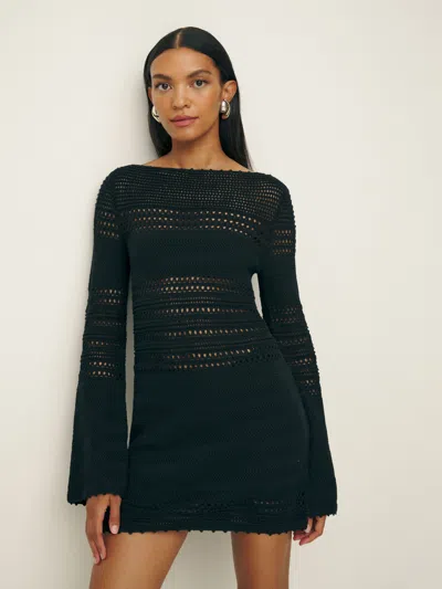 Shop Reformation Inda Open Knit Mini Dress In Black