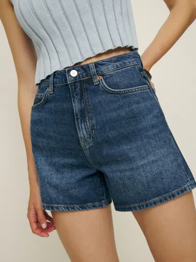 Shop Reformation Wilder High Rise Relaxed Jean Shorts In Donner