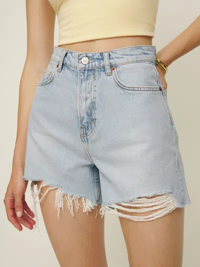 Shop Reformation Wilder High Rise Relaxed Jean Shorts In Lethe