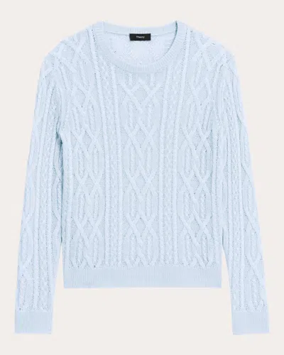 Shop Theory Women's Aran Cable Knit Pullover In Blue