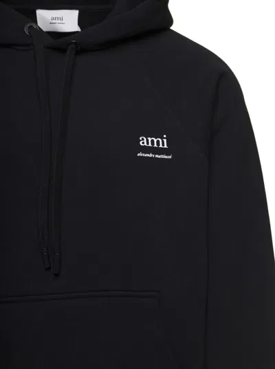 Shop Ami Alexandre Mattiussi Black Hoodie With Logo Detail In Cotton Man