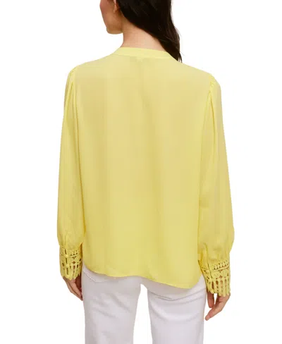 Shop Fever Solid Soft Crepe Blouse With Lace Cuff In Yellow Cream