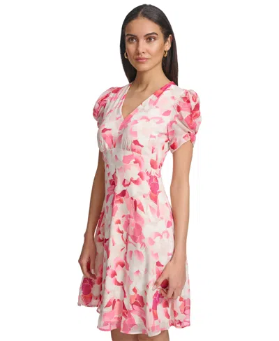 Shop Calvin Klein Women's Printed V-neck Short-sleeve A-line Dress In Hibscus Mu