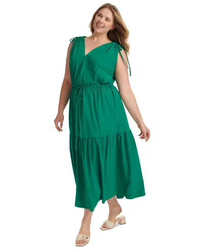 Shop Calvin Klein Plus Size V-neck Sleeveless Tiered Midi Dress In Meadow