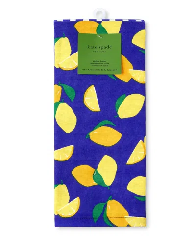 Kate Spade Lemon Party And Spring Gingham Kitchen Towel 4-pack In Navy Blue,yellow
