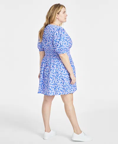 Shop On 34th Trendy Plus Size Ditsy Floral Zip-front Mini Dress, Created For Macy's In Regatta Combo