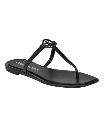 Calvin Klein Women's Edhen Logo T-strap Flat Jelly Sandals In Black