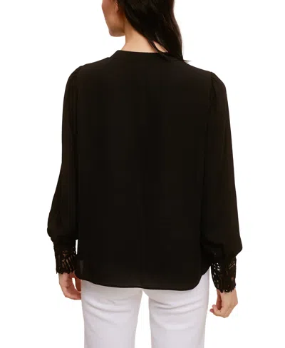 Shop Fever Solid Soft Crepe Blouse With Lace Cuff In Black