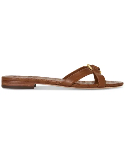 Shop Lauren Ralph Lauren Women's Emmy Slide Flat Sandals In Deep Saddle Tan