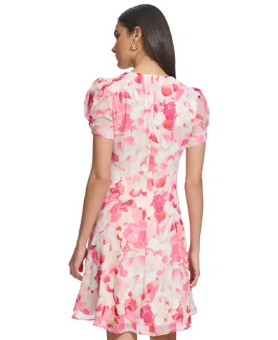 Shop Calvin Klein Petite Printed V-neck Short-sleeve A-line Dress In Hibscus Mu