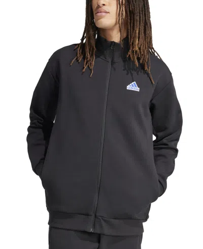 Shop Adidas Originals Men's Zip-front Logo Graphic Track Jacket In Black