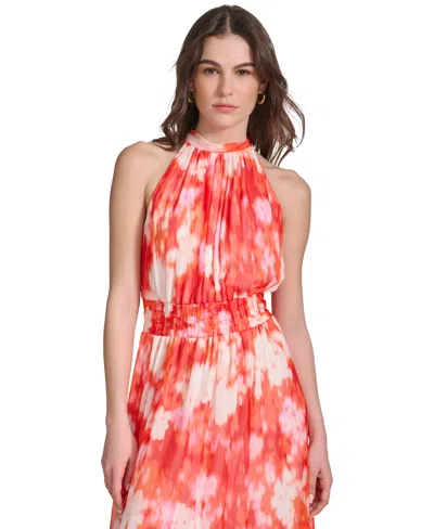 Shop Calvin Klein Women's Printed A-line Halter Dress In Tango Mult