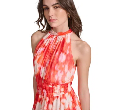 Shop Calvin Klein Women's Printed A-line Halter Dress In Tango Mult