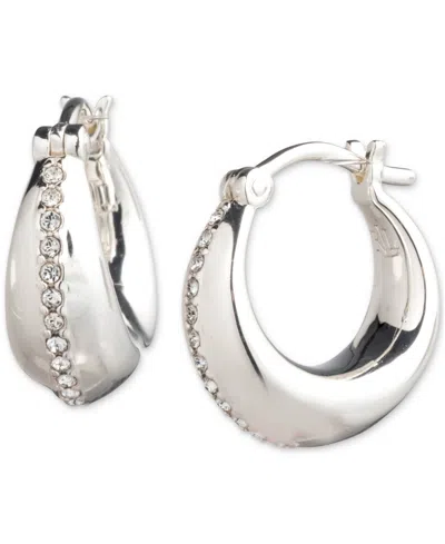Shop Ralph Lauren Lauren  Sterling Silver Extra-small Pave Sculpted Hoop Earrings, 0.37" In Crystal Wh