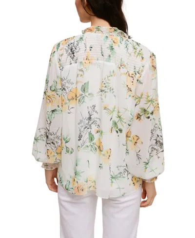 Shop Fever Printed Yoryu Blouse With Smocked Cuff In Ivory