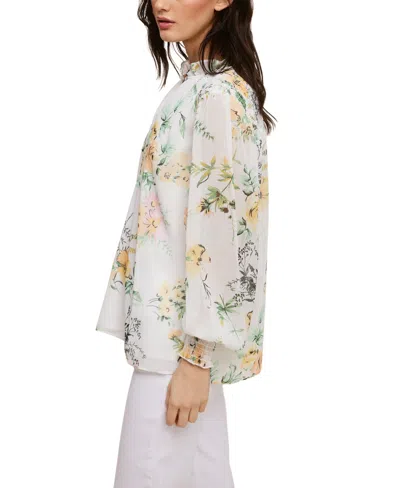 Shop Fever Printed Yoryu Blouse With Smocked Cuff In Ivory