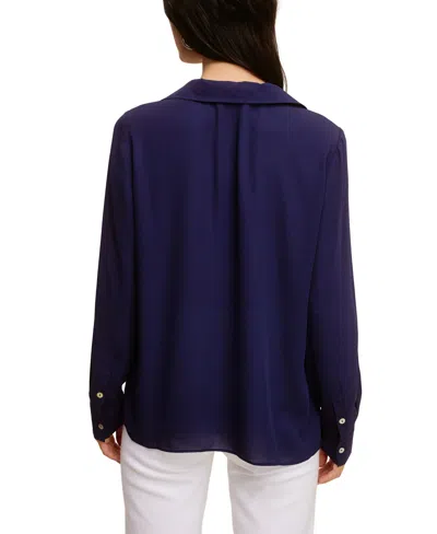 Shop Fever Solid Soft Crepe Top W/ Collar Lace In Peacoat