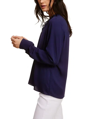 Shop Fever Solid Soft Crepe Top W/ Collar Lace In Peacoat