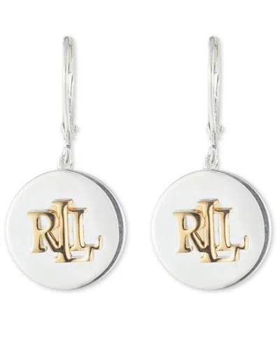 Shop Ralph Lauren Lauren  Logo Disc Drop Earrings In Sterling Silver & 18k Gold-plate In Two-tone