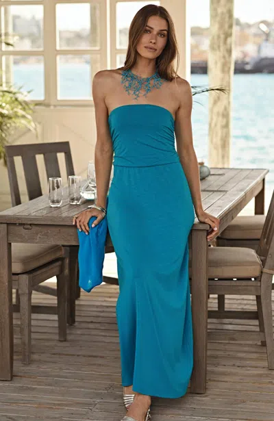 Shop Jjill J.jill Strapless Knit Maxi Dress In Mediterranean