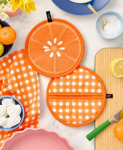 Kate Spade Squeeze The Day And Spring Gingham Pot Holder 2-pack In Orange