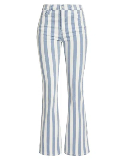 Shop Frame Women's Le Easy Flare Striped Jeans In Clear Blue Stripe