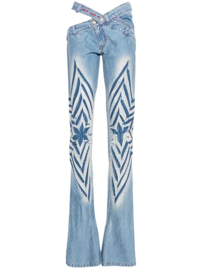 Shop Masha Popova Blue Star-motif Slim-fit Jeans