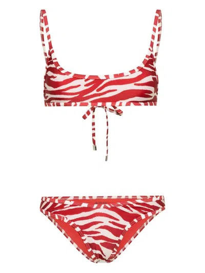 Shop Attico Red Zebra-print Bikini