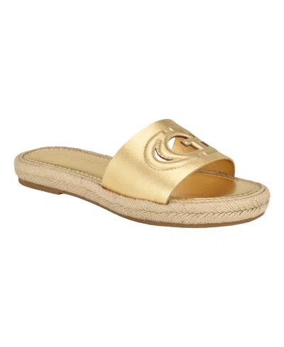 Shop Guess Women's Katica Open Toe Jute Wrapped Logo Sandals In Gold
