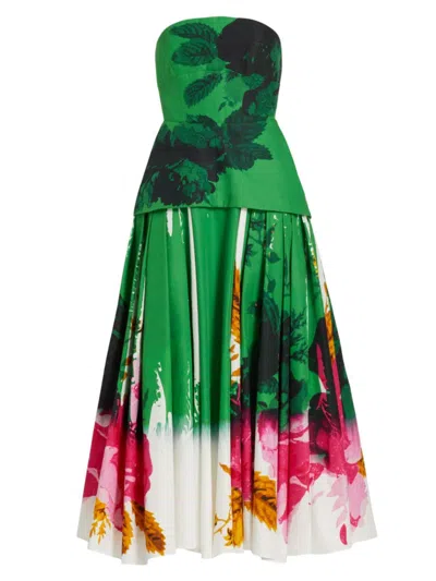 Shop Erdem Women's Painted Floral Strapless Cocktail Dress In Green