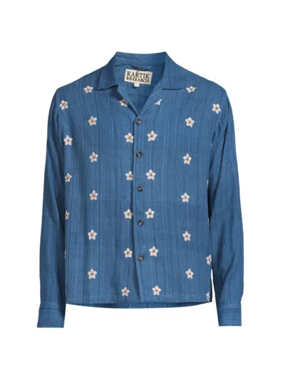 Shop Kartik Research Men's Floral-embroidered Cotton Camp Shirt In Indigo Violet
