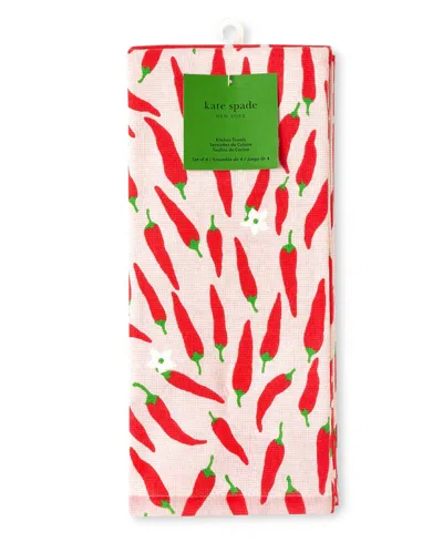 Shop Kate Spade Hot Hot Hot Peppers And Spring Time Dot Kitchen Towel 4-pack In Red