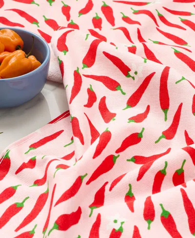 Kate Spade Hot Hot Hot Peppers And Spring Time Dot Kitchen Towel 4-pack In Red