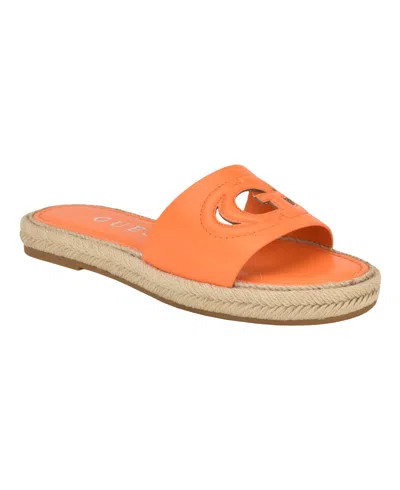 Shop Guess Women's Katica Open Toe Jute Wrapped Logo Sandals In Orange
