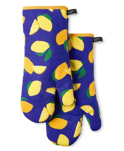 Shop Kate Spade Lemon Party Oven Mitt Navy 2-pack In Navy Blue,yellow