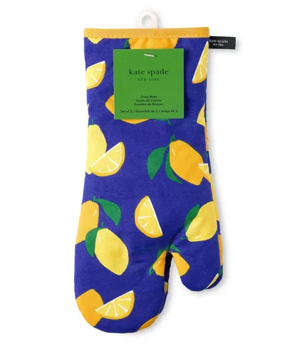 Shop Kate Spade Lemon Party Oven Mitt Navy 2-pack In Navy Blue,yellow