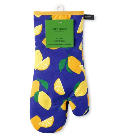 Kate Spade Lemon Party Oven Mitt Navy 2-pack In Navy Blue,yellow