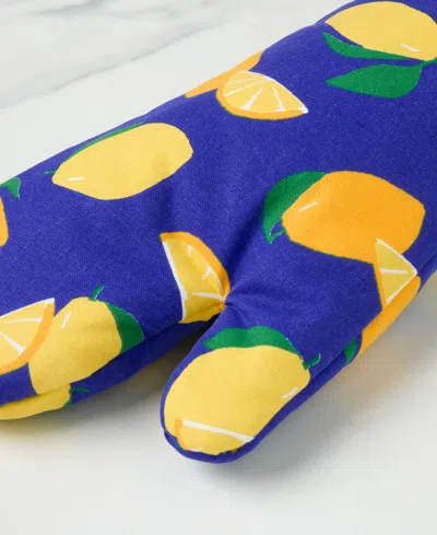 Shop Kate Spade Lemon Party Oven Mitt Navy 2-pack In Navy Blue,yellow