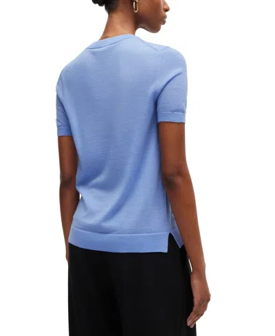 Shop Hugo Boss Boss By  Women's Merino Wool Short-sleeved Sweater In Open Blue