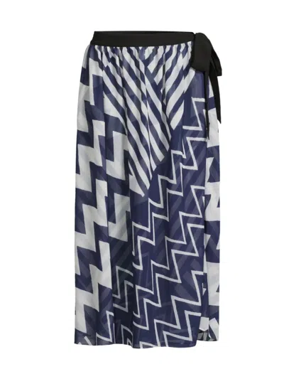 Shop Milly Women's Patchwork Chevron Cover-up Midi-skirt In Blue White