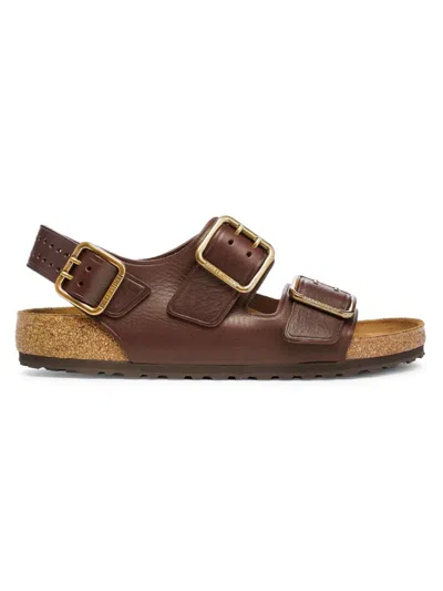 Shop Birkenstock Men's Milano Aniline Leather Sandals In Roast Gold