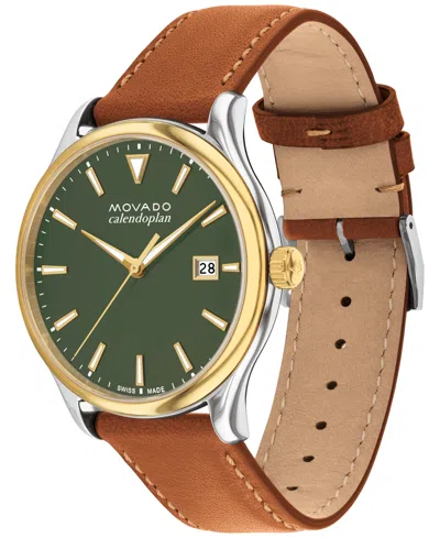 Shop Movado Men's Swiss Calendoplan Cognac Brown Leather Strap Watch 40mm