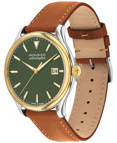 Movado Men's Swiss Calendoplan Cognac Brown Leather Strap Watch 40mm In Brown